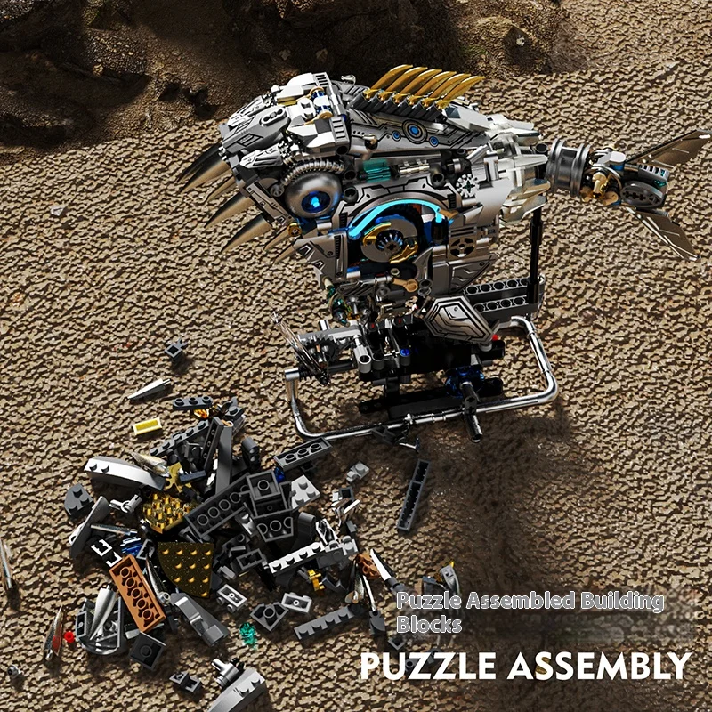 Mechanische Tierbausteine – Piranha-Hai-Modell, kreatives Bausatz für Kinder, Lernspielzeug, Geschenk