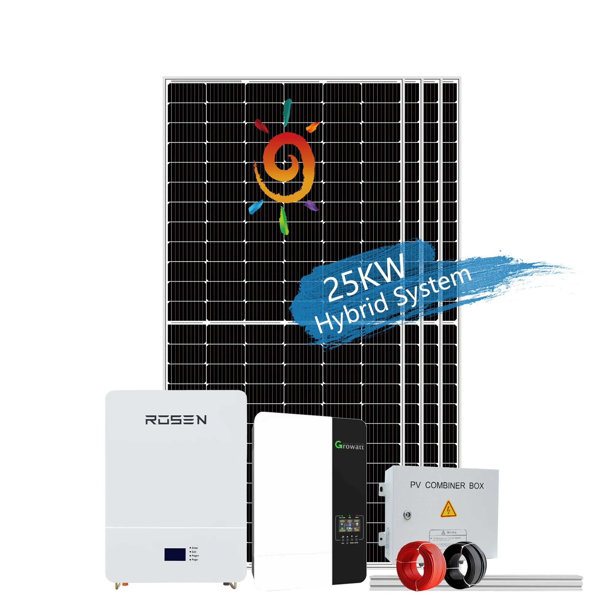 25KW Solar Energy System Home Energy Storage Hybrid Inverter off Grid Lithium Battery 48V 200AH