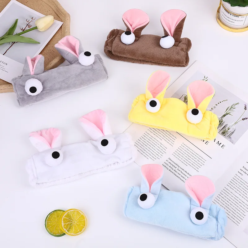 

50Pcs/Lot DIY Simple Multi Plush Rabbit Ears Cartoon Headband Big Eyes Head Bands Hair Styling Tools Accessories HA1363