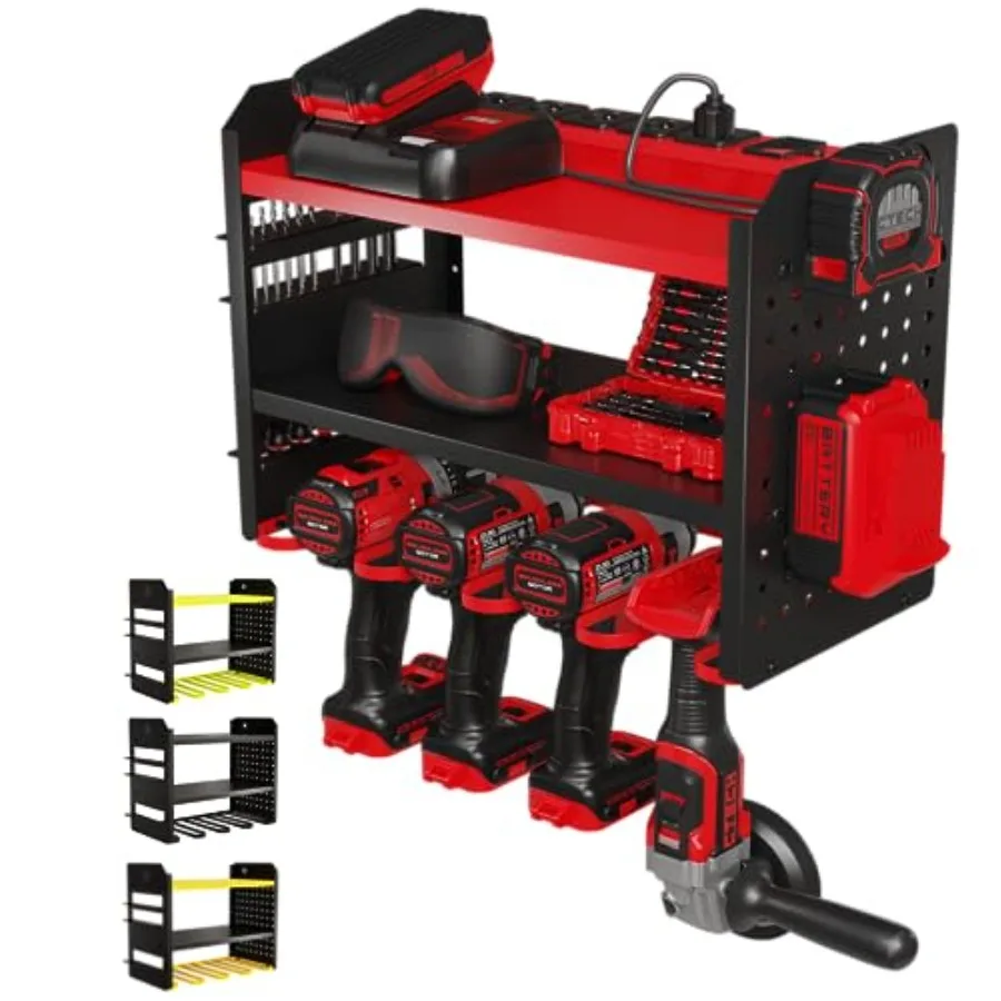 

Power Tool Orgazer Wall Mount - 3-Tier eavy-Duty Metal and Tool Stora Rack Utility Racks Drill older Pegoard Side and More - Ga