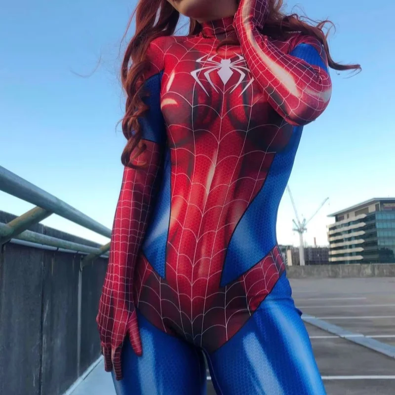 

Sexy Black Cat Superhero Cosplay Costume For Spider Women Halloween Costume Christmas Tight 3d Printing Jumpuit Bodysuit Toys