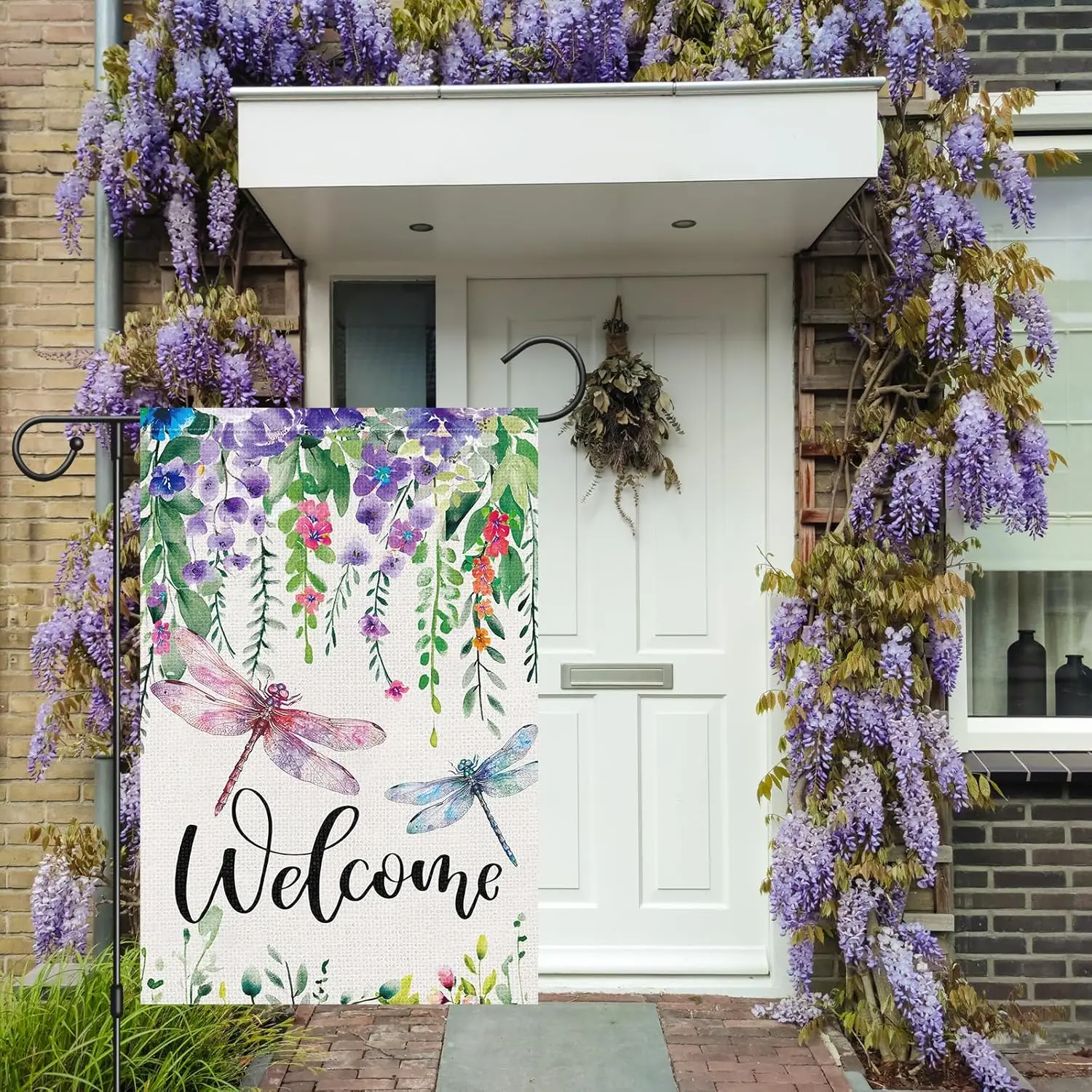 Louise Maelys Welcome Spring Garden Flag Dragonfly Floral Summer Welcome Double Sided 12x18 Inch Flower Small Burlap Seasona yyi
