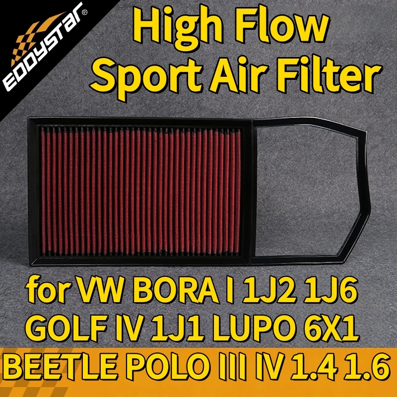 

High Flow Sport Air Filter for VW BORA I 1J2 1J6 GOLF IV 1J1 LUPO 6X1 BEETLE POLO III IV 1.4 1.6 Washable Racing Intake Filters