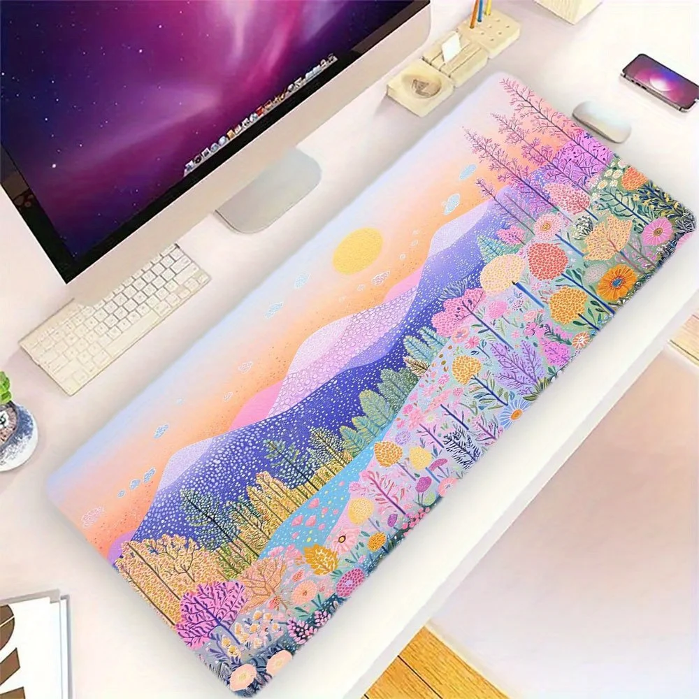 Pastoral Sunset Landscape Extended Mouse Pad Non-Slip Rubber Base Durable Desk Mat for Office Gaming