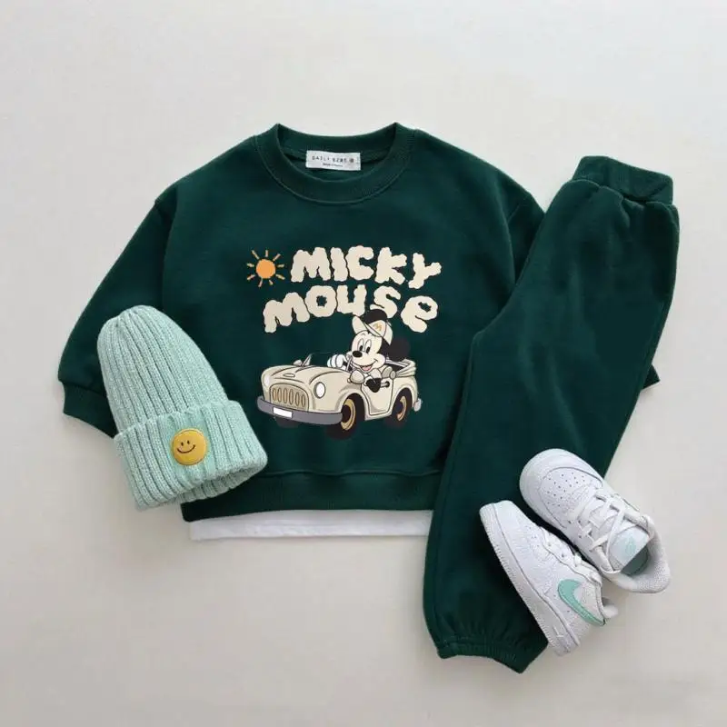 Sweat-shirt et pantalon de dessin animé, 2 pièces/ensemble, vêtements de printemps et d'automne pour garçons et filles, sweat à capuche ample et décontracté, tenues simples pour enfants