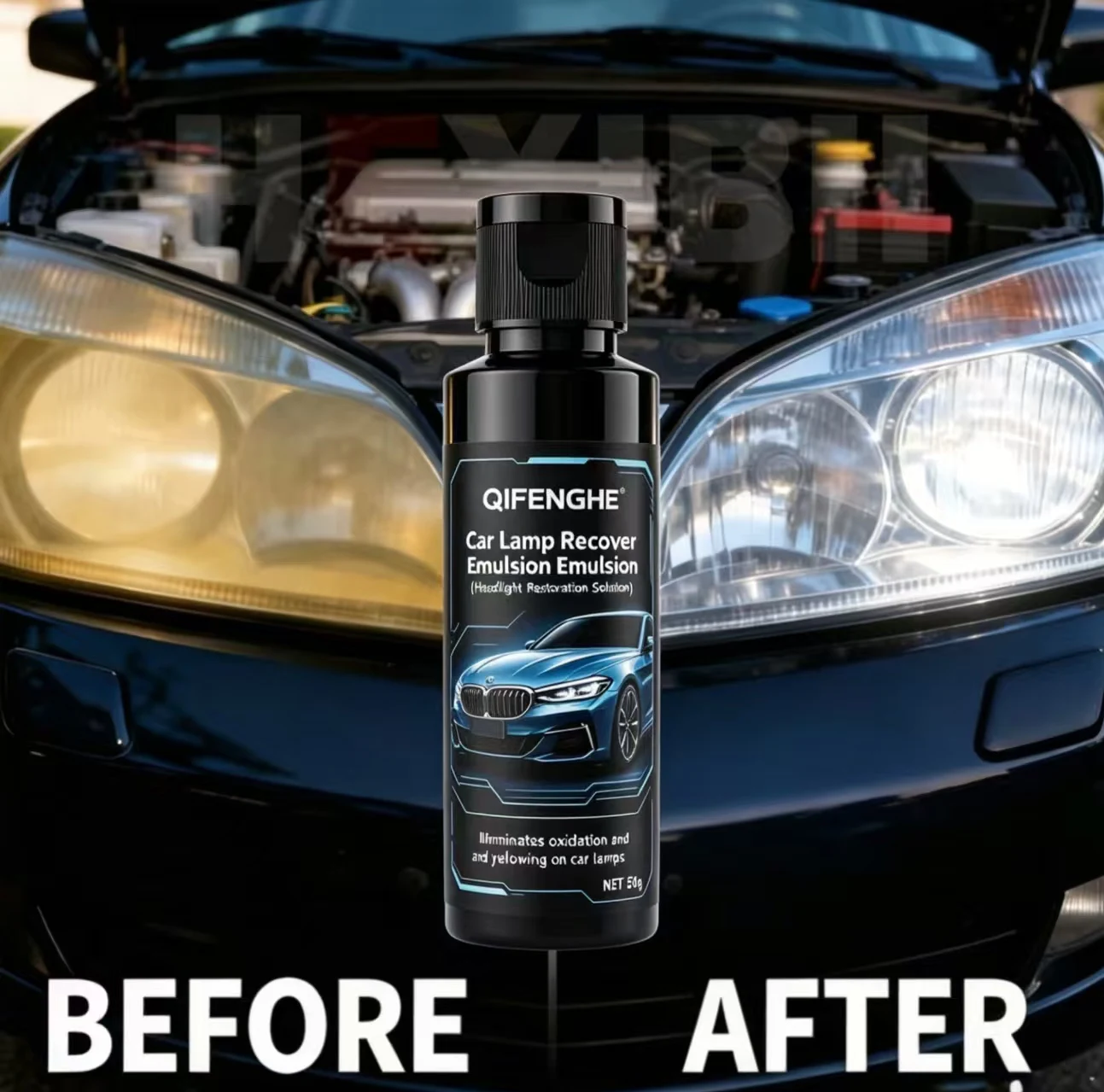 Car Lamp Recover Emulsion 50g, Professional Headlight Restoration Solution, Remove Yellowing Oxidation Haze Cloudiness, Restore