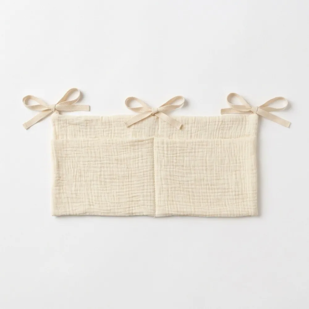 Double-Layer Children's Storage Bag Foldable Pure Cotton Baby Crib Hanging Bag Multifunctional Double Pocket