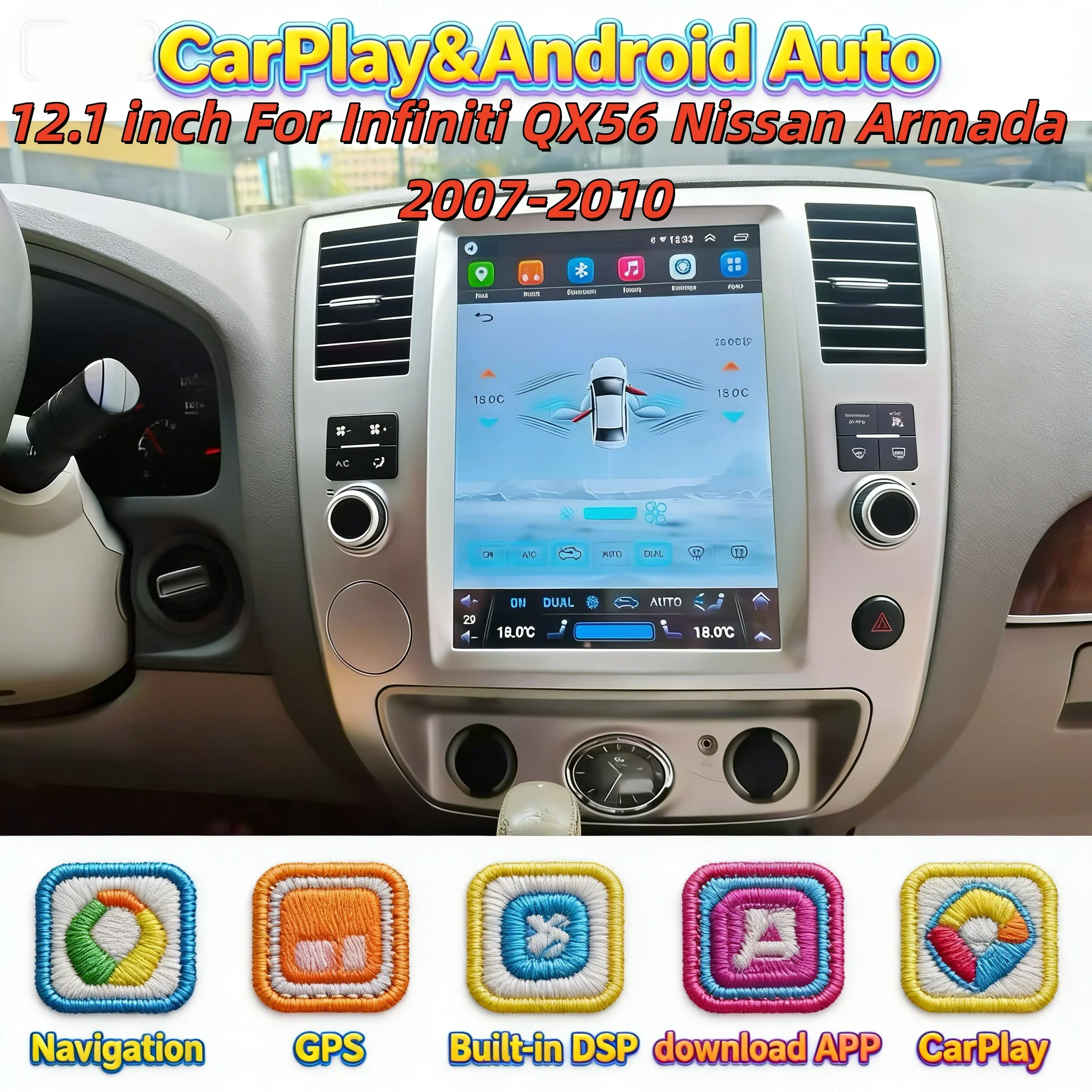 Multimedia 4G wifi Wireless CarPlay For Infiniti QX56 for Nissan Armada 2007-2010 Android BT 5.0 Stereo GPS Navigation Touch 