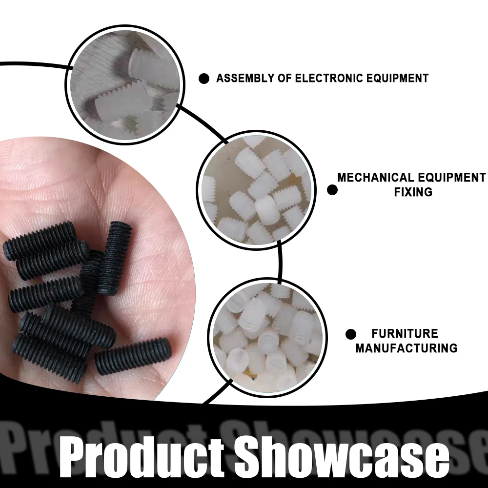 Śruba z rowkiem nylonowym M3 M4 M5 M6 M8 M10 M12Czarno-biała, izolowana z tworzywa sztucznego, płaska końcówka z rowkiem, bez łba, bez łba, śruba