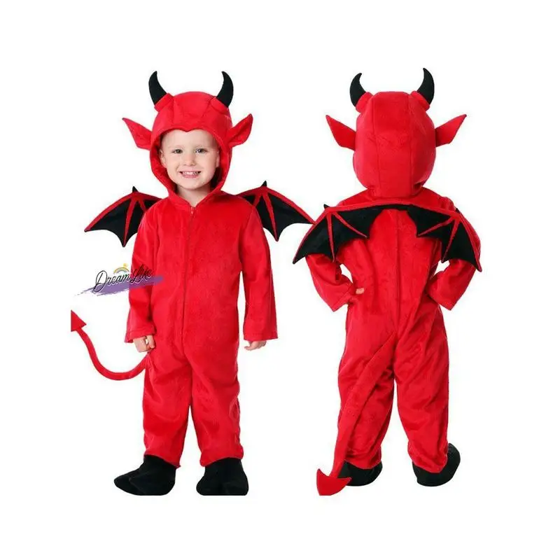 أزياء الهالوين للأطفال الشيطان الأحمر كيب الأرجواني الخفافيش رداء أداء زي بنين بنات طفل Dr up Tailzero H7567