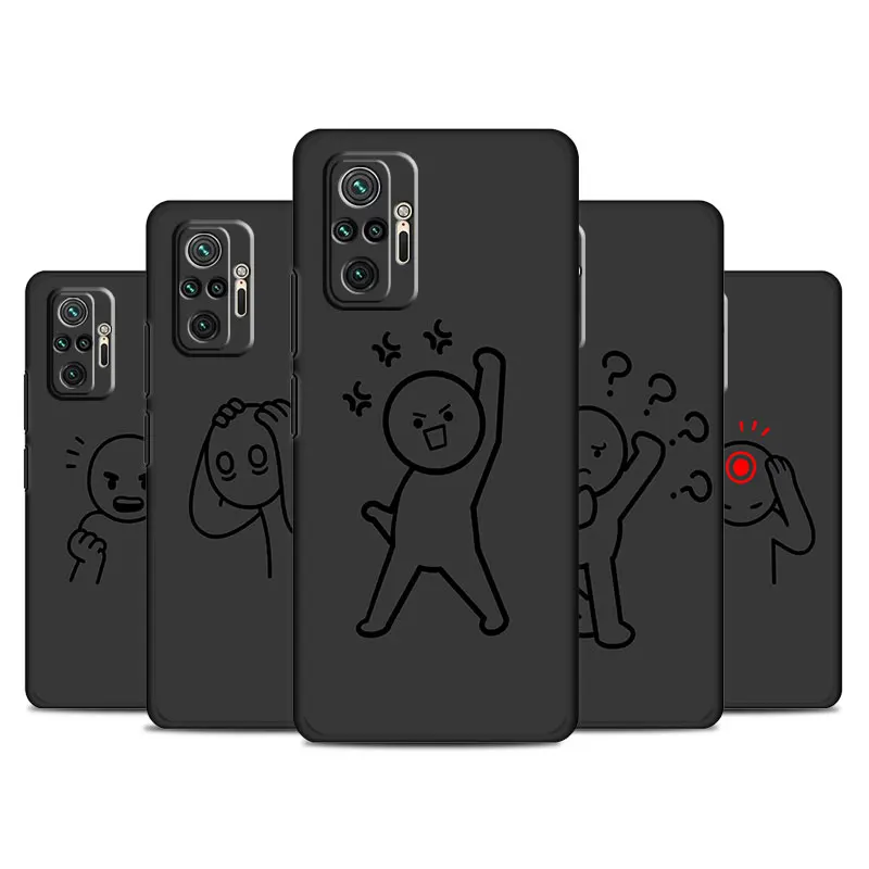 phone Cases for Xiaomi Redmi Note 9 13 case 11S 13C 10 5G 12 Pro 12S 12C 7 fundas Antiscratch cover Angry Stickman Cute Line Art