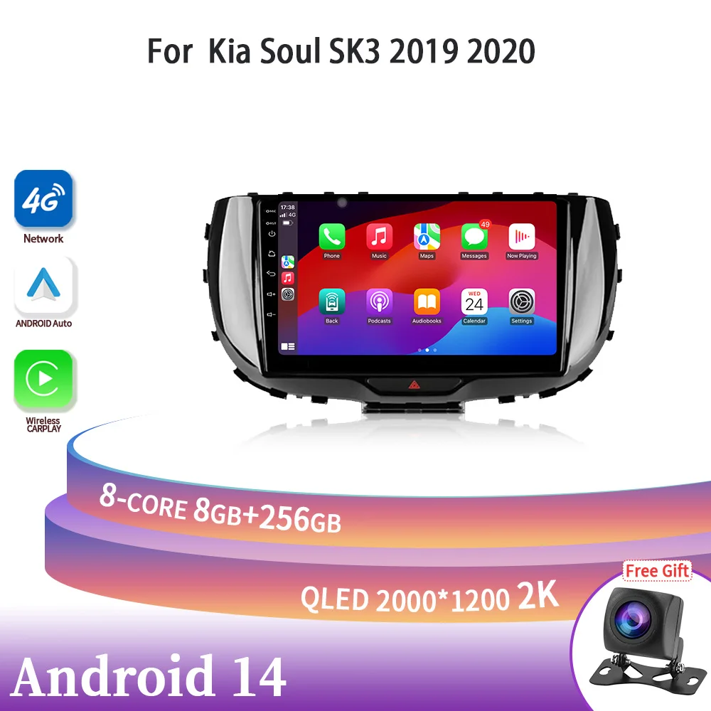 

For Kia Soul SK3 2019 2020 Android 14 Car Radio Multimedia Navigation Wireless Carplay Stereo Wifi Screen Head Unit GPS 2DIN