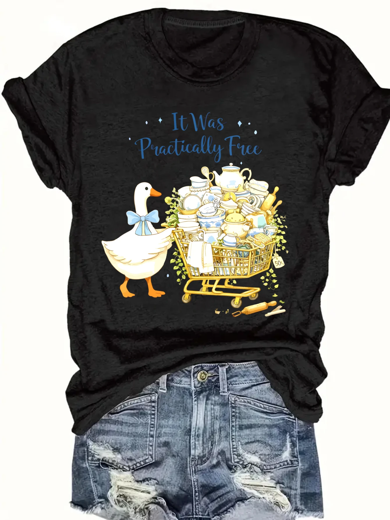 

Women's plus size tank top Duck Pushing Cart Full Of Tea Sets Suitable for sports and daily wear sleeveless casual style top