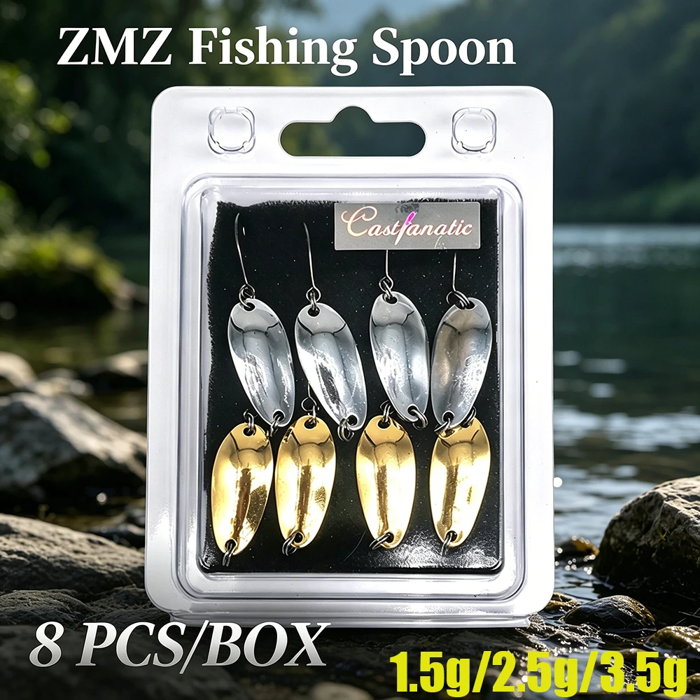 

ZMZ 8Pcs/pack Copper Micro Spoon Fishing Lures 1.5g 2.5g 3.5g Artificial Wobbler Bait For Trout Bass Angling Tackle