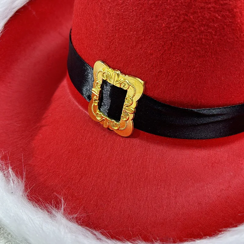 Wide Brim Cowgirl Hat Christmas Party Cowboy Hat Western Red Felt Cap Xmas Party Deco