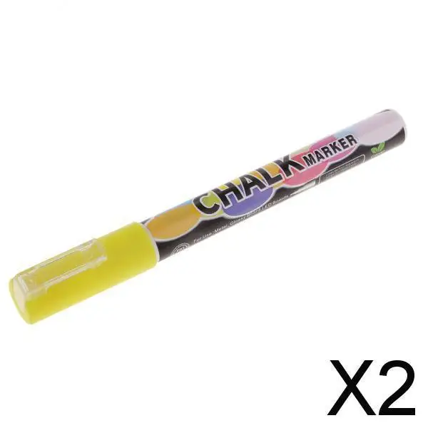 2X Fluorescent Liquid Chalk Markers Pens for Chalkboard Window LED Glass yellow