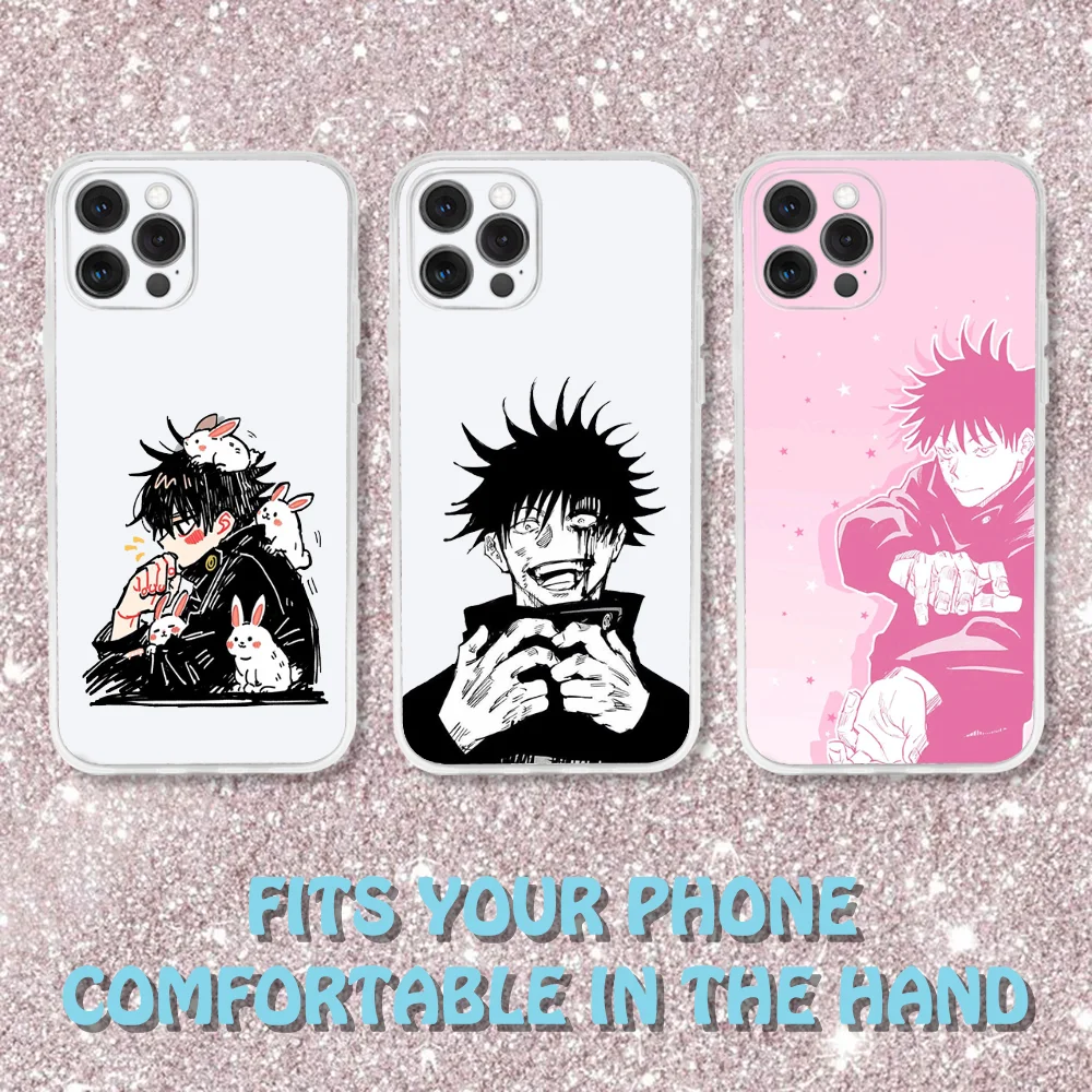 

Megumi Fushiguro Jujutsu Phone Case For iPhone 16,15,14,13,12,11 Pro,Max,Plus,X,XS,XR,SE,Mini Transparent Silicone Soft