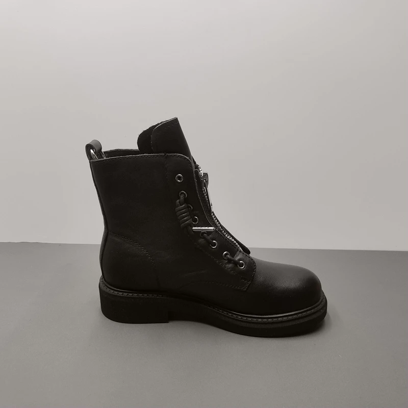 Botas acolchadas de tacón plano para mujer, zapatos de algodón para mujer, botines de cuero genuino Rock, botas Retro de invierno, zapatos de piel auténtica para mujer