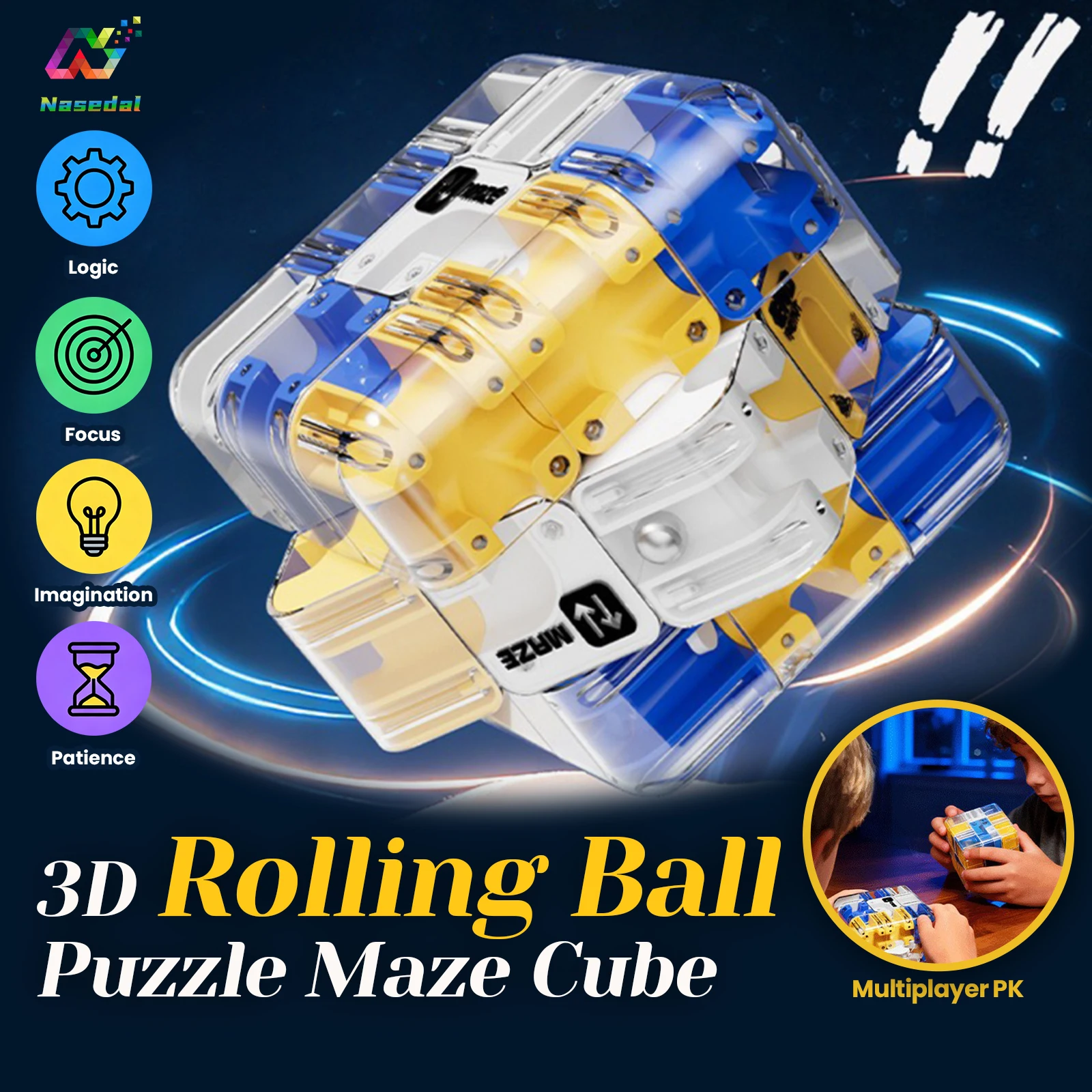 3D Rolling Ball Maze Magic Cube Parent Child Educational Toy Training Stress Relief Christmas New Year Birthday DIY Gift for Kid