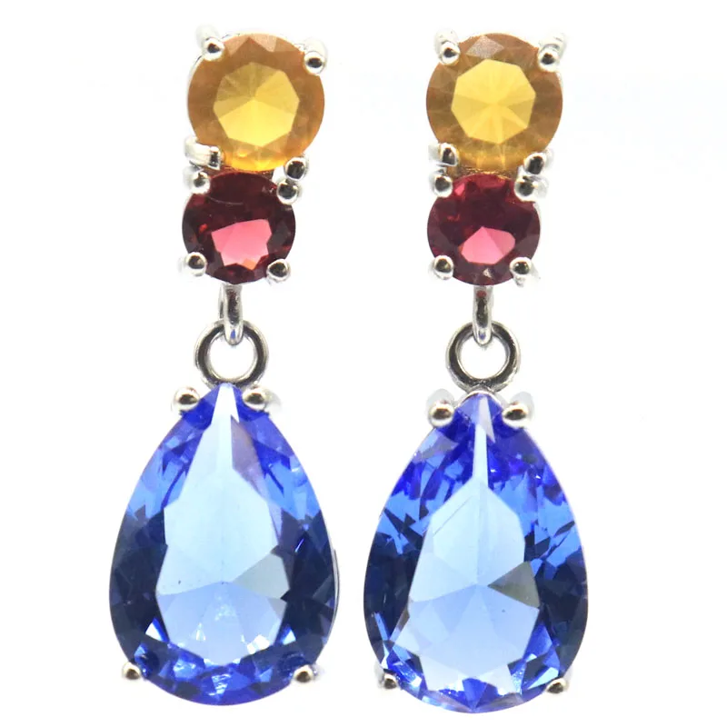 

Buy 4 Get 1 Free 30x10mm Stunning Drop Shape Colorful Citrine Swiss Blue Topaz Green Tsavorite Garnet Blood Ruby Silver Earrings