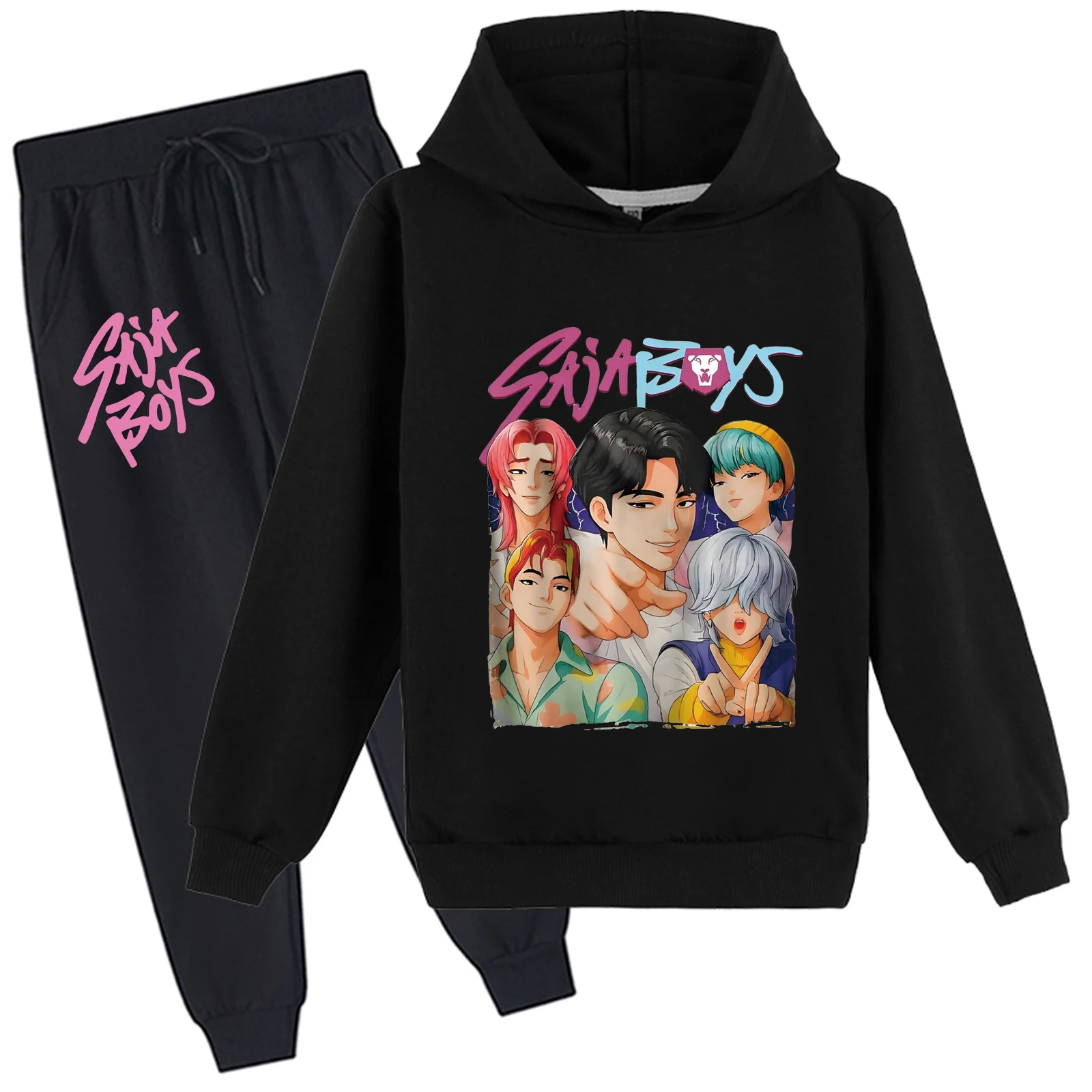 Conjunto de chándal de 2 piezas con camisetas holgadas de manga larga y pantalones para correr para jóvenes, traje de algodón KPop Demon Hunters para 2-14 años