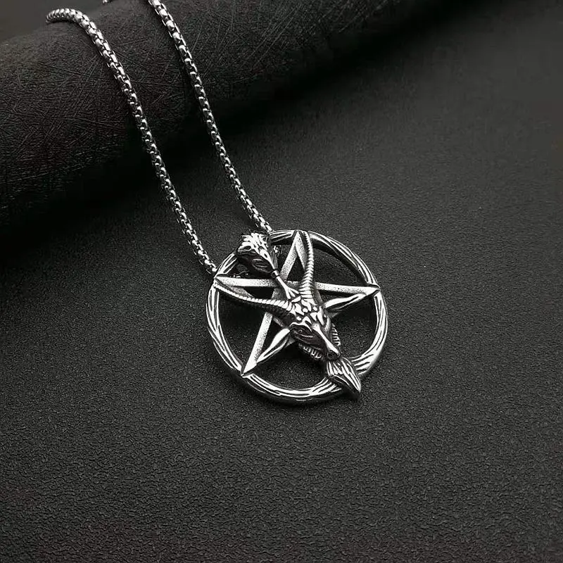 Gothic Vintage Pan God Skull Pendant Necklace For Women Men Pentagram Goat Head Men's Pendant Chains Unisex Gothic Jewelry Gift