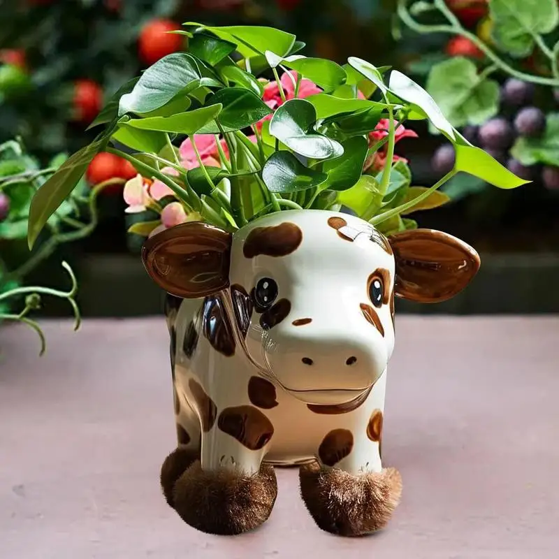 Cow Planter Pot Animal Shaped Highland Cow Planter Pot 4 inch Balcony Decoration Supplies Successes Plants Flowerpot Resin Cute