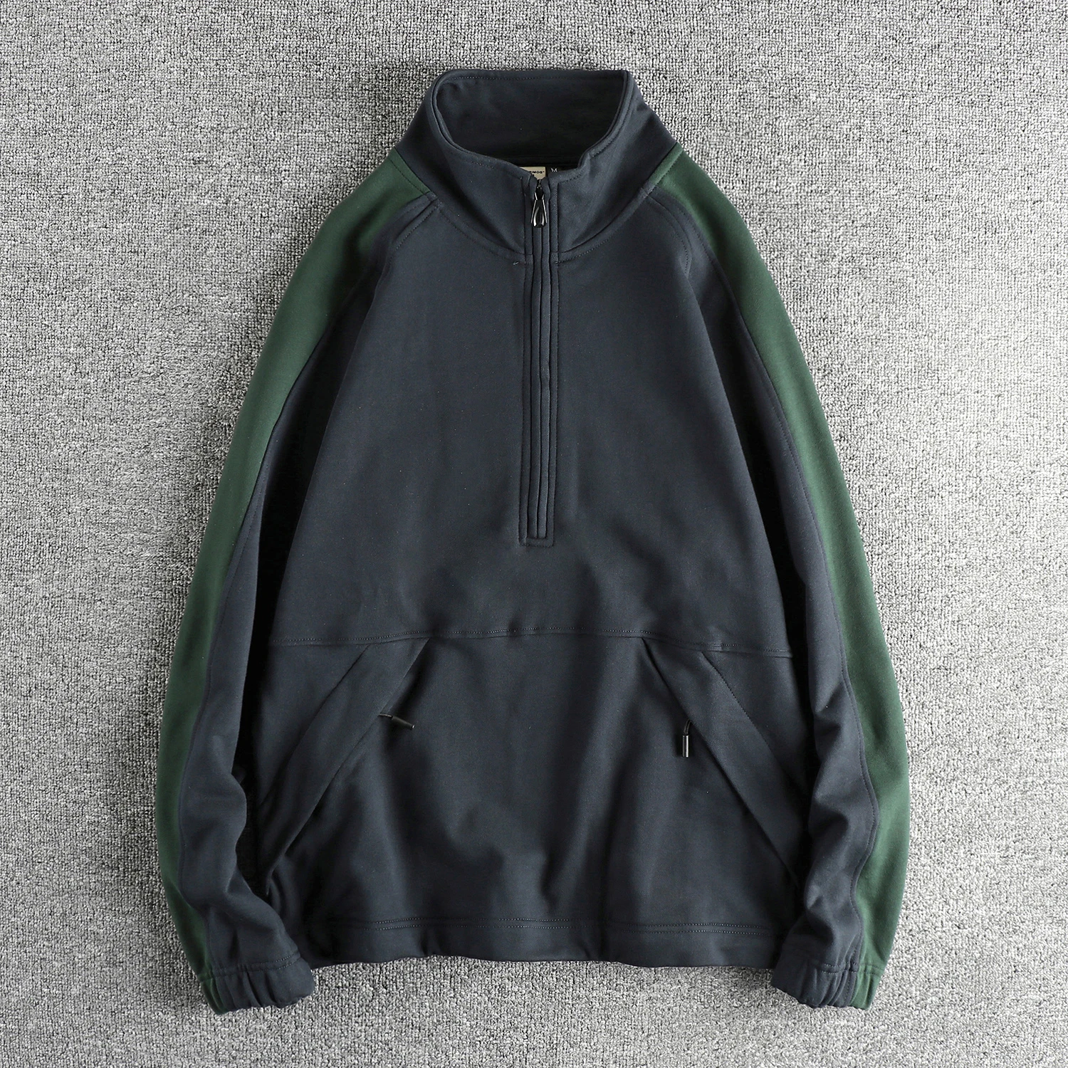 

Autumn Winter Thickened Heavyweight Men's Hoodie Sweatshirt Half Open Stand Collar British Retro Color Block Style Casual Top