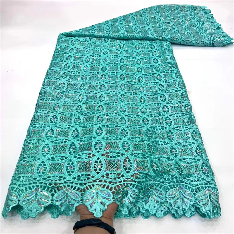 African Lace Fabric 2024 Green High Quality Lace Nigerian Sequin Lace Fabric French Water Soluble Fabric For Wedding Dress