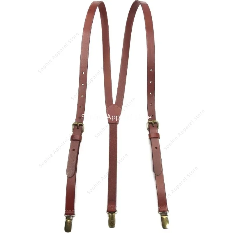 정품 가죽 영국 스타일 멜빵 남성 빈티지 후크 버클 스트랩 멜빵 여성 Bretelles Pour Homme