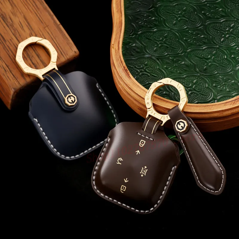 

High-End Personality Genuine Leather Key Case Cover Protective Shell Bag Keychain For ZEEKR 001 009 2023 Car Accessories
