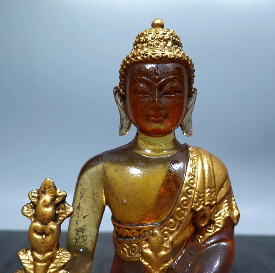 Collection Tibetan Colored Glaze Yellow Buddhism Bodhisattva Gild Sakyamuni Buddha Statue