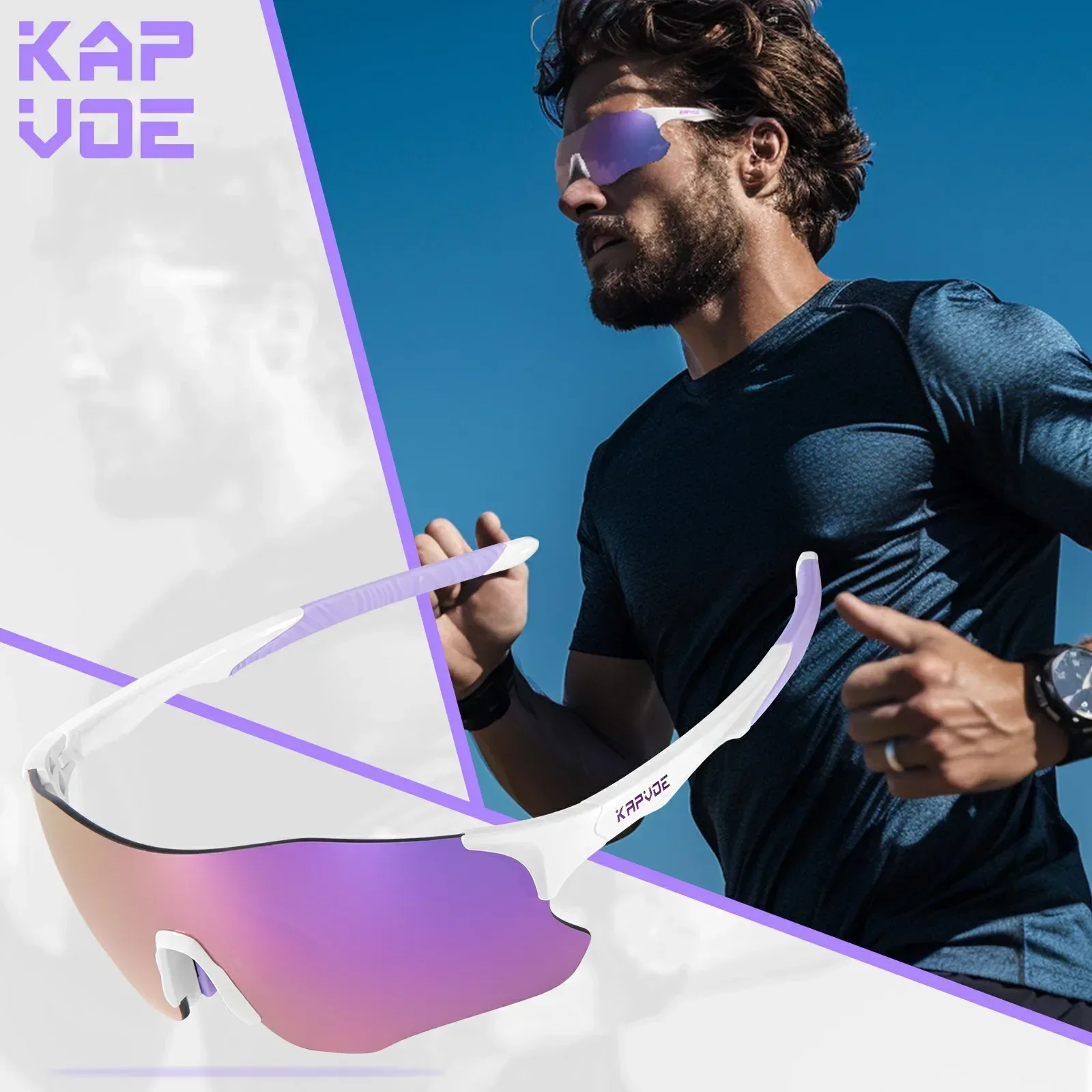 Kapvoe Photochromic Cycling Sunglasses Cycling Glasses MTB UV400 Sports Glasses Bicycle Eyewear Outdoor Glasses Running Goggles