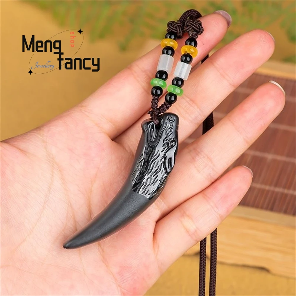 Authentic Natural A Goods Jade Ink Jade Tiger Tooth Jade Pendant Fashion High-grade Men's Pendant Jade Jewelry Luxury Necklace - Image 3