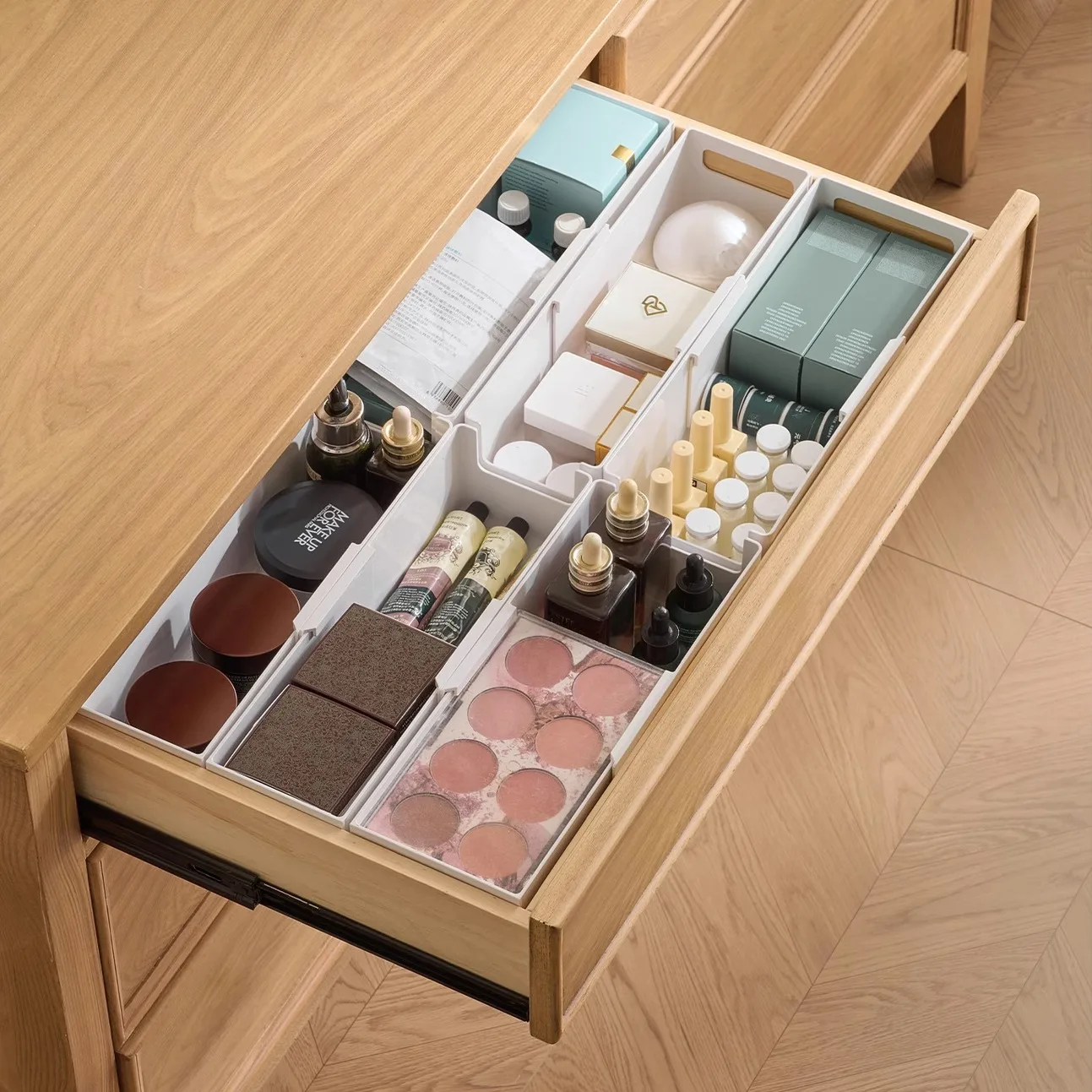 

Built-In Der Separator Storage Box Kitchen Cosmetics Underwear Organizer Retractable Square ABS Desktop Storage Box