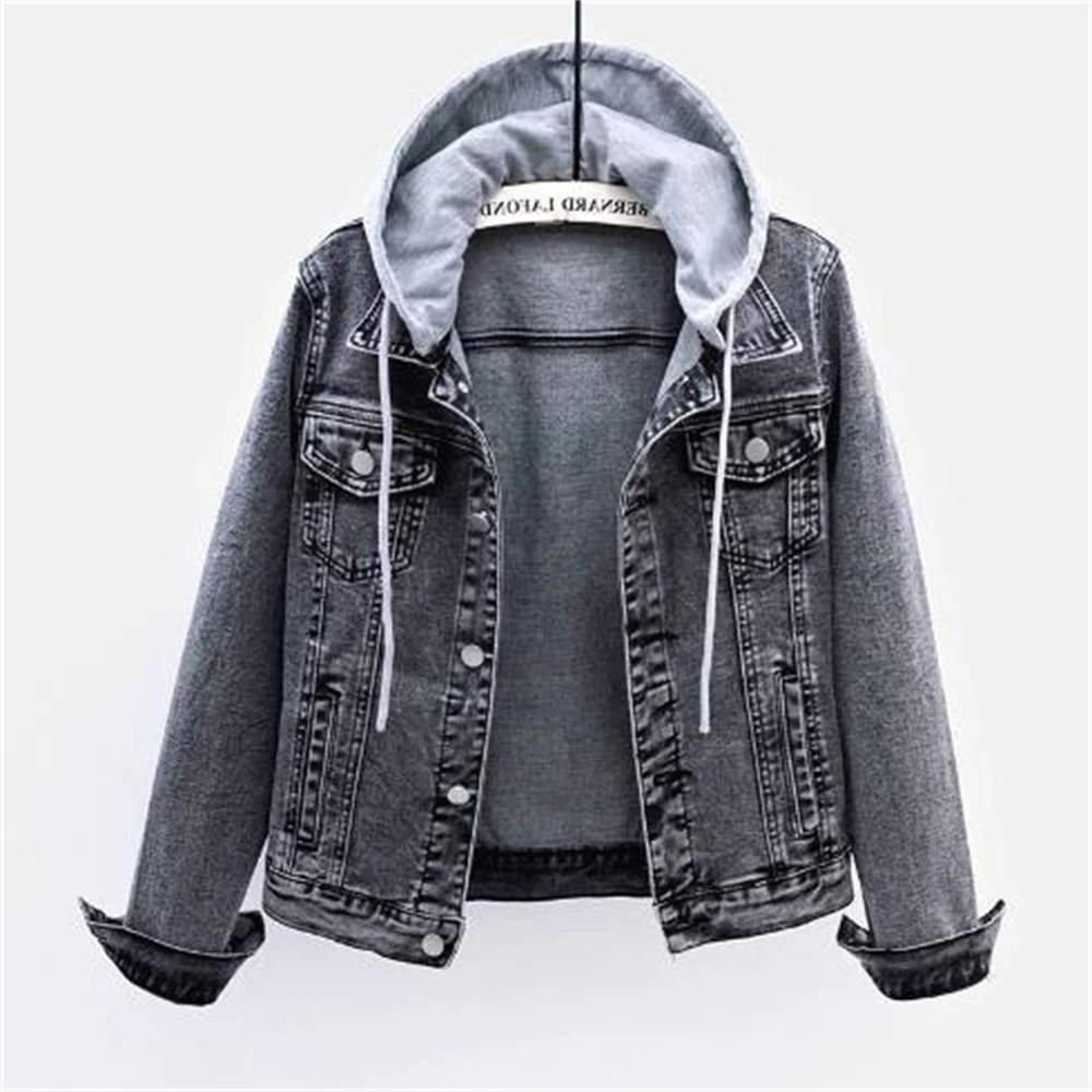 Long Sleeved Warm Tops Loose Fitting Autumn Winter Denim Jacket Woman Hooded Short Style Clothing Retro Topcoat Pocket Buttons