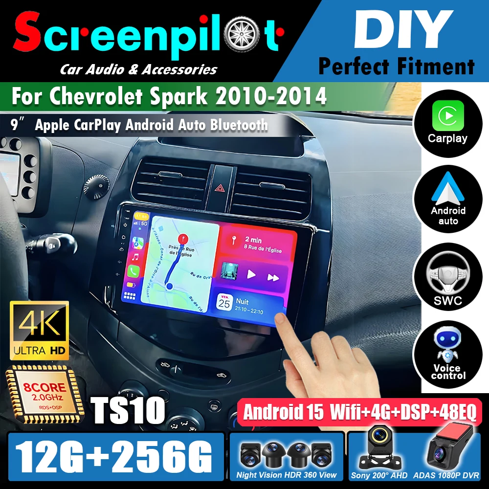 Radio Android 16 para Chevrolet Spark 2010 2011 2012 2013 2014 Reproductor Multimedia de Video Estéreo GPS Navegación Carplay Auto 5G