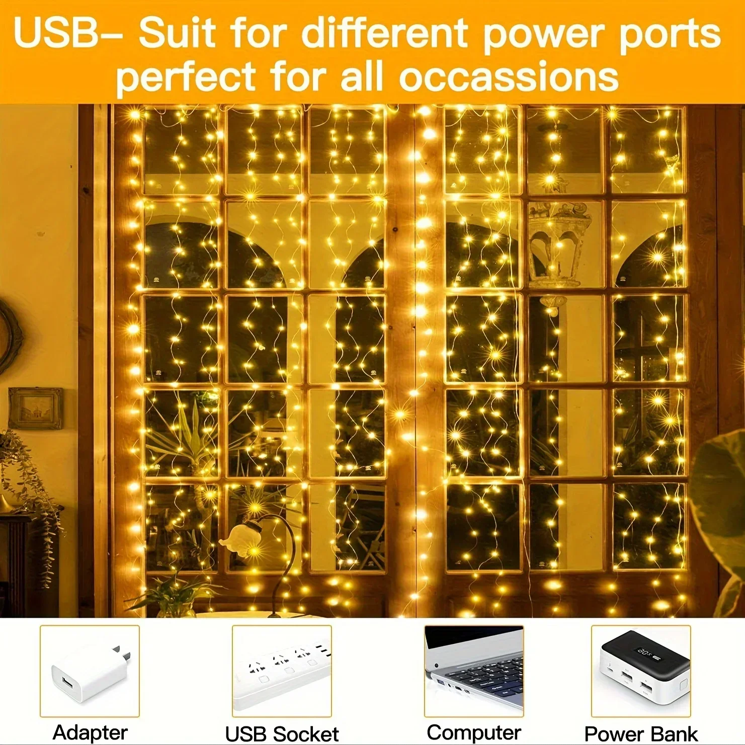 USB Curtain String ไฟ 300LED Twinkle ไฟ Fairy Ambiance งานแต่งงานแสง 8 โหมดจับเวลาระยะไกลสําหรับงานแต่งงานตกแต่งคริสต์มาส