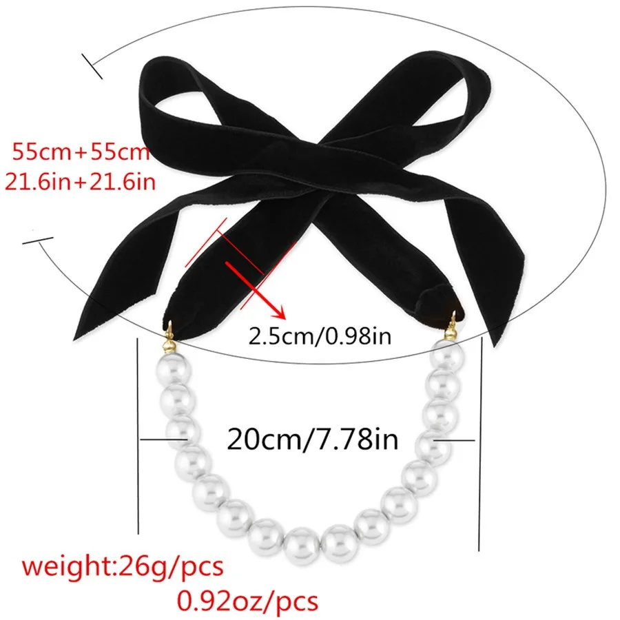 Punk lange breite schwarze Samtband Choker Fliege simuliert-Perle Perlen Charm Kragen Halskette Gothic Schmuck Neujahr Geschenke – Detail 5