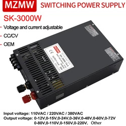 MZMW 3000W Switching Power Supply 110/220V/380V AC TO DC 0-12V 15V 200A 24V 36V 48V 60V 80V 110V 220V 300V CC/CV Adjustable SMPS