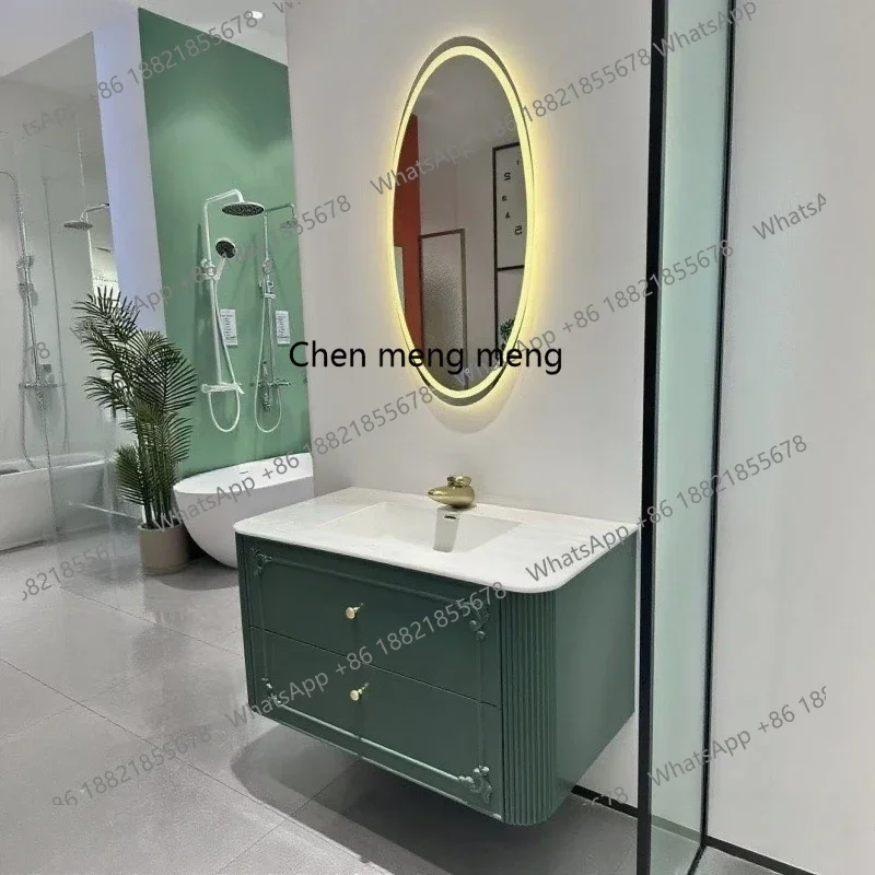 ตู้ห้องน้ำสไตล์เรโทรสุดหรู พร้อมอ่างล้างหน้าคู่หินอ่อน ตู้ล้างหน้าไม้โอ๊ค ชุดตู้ล้างหน้า