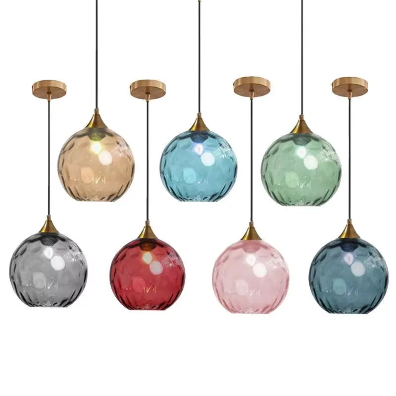 Nordic Modern Colored Water Ripple Glass Cover Long-line Small Pendant Lamp Bedroom Bedside Dining Room Atmosphere Pendant Lamp