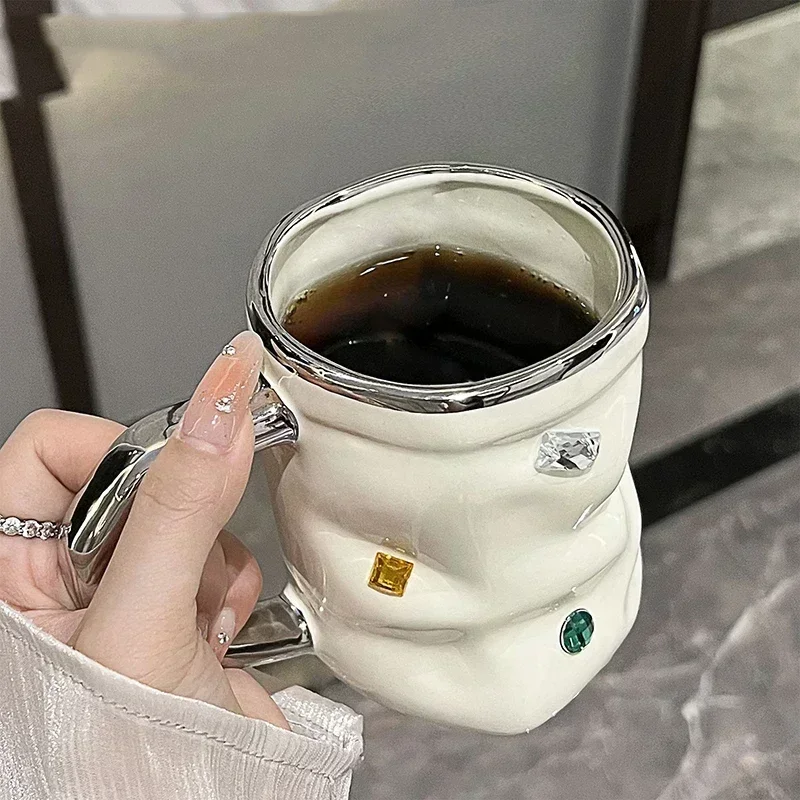 High Aesthetic Gemstone Ceramic Mug, Light Luxury Home Exquisite Party Coffee Cup, High-end Couple Gift Drinkware Kitchen