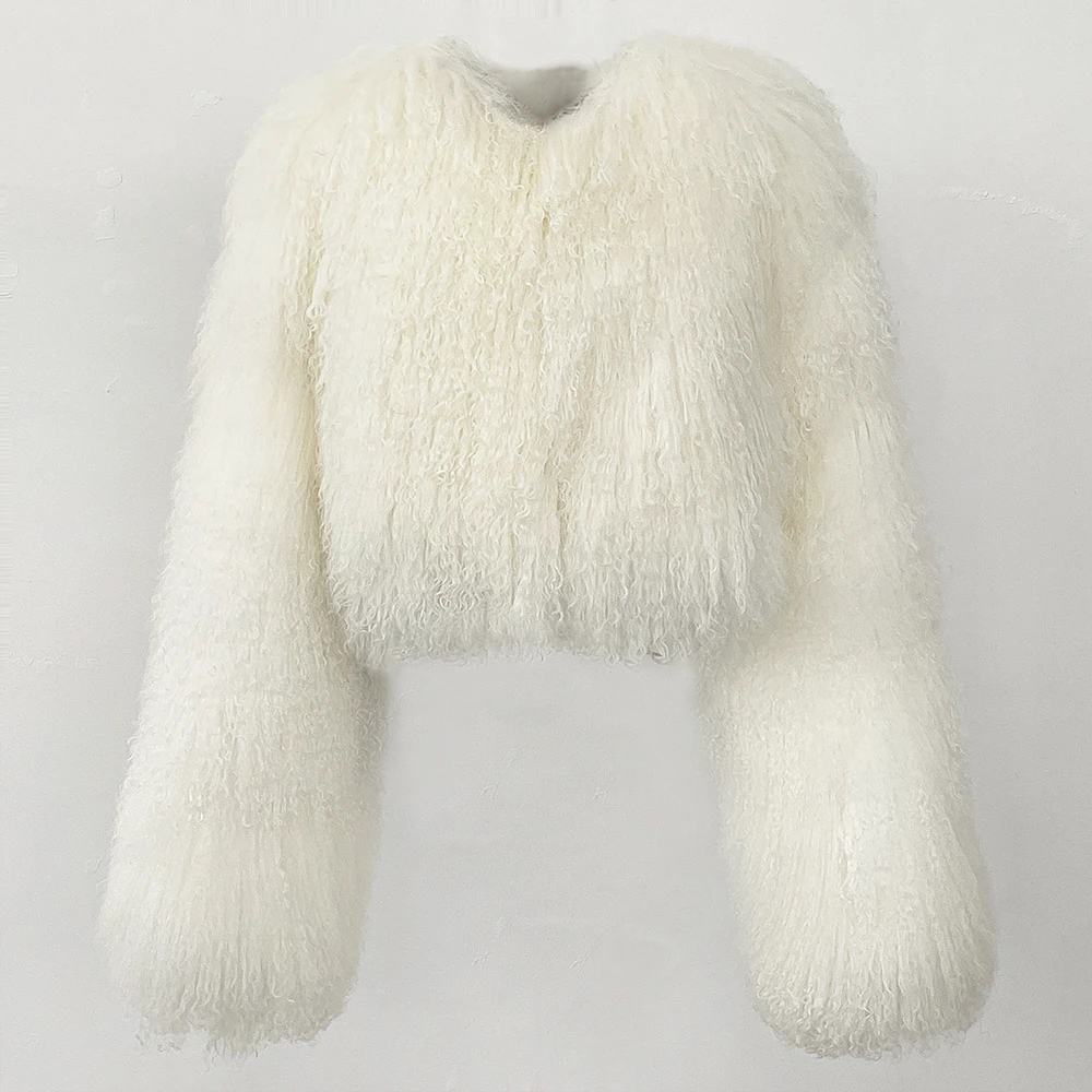 MENINA 2025 New Winter Elegant Clothing Women's Natural Mongolia Sheep Fur Jacket Female Fashion Warm Short Real Fur Coat Lady