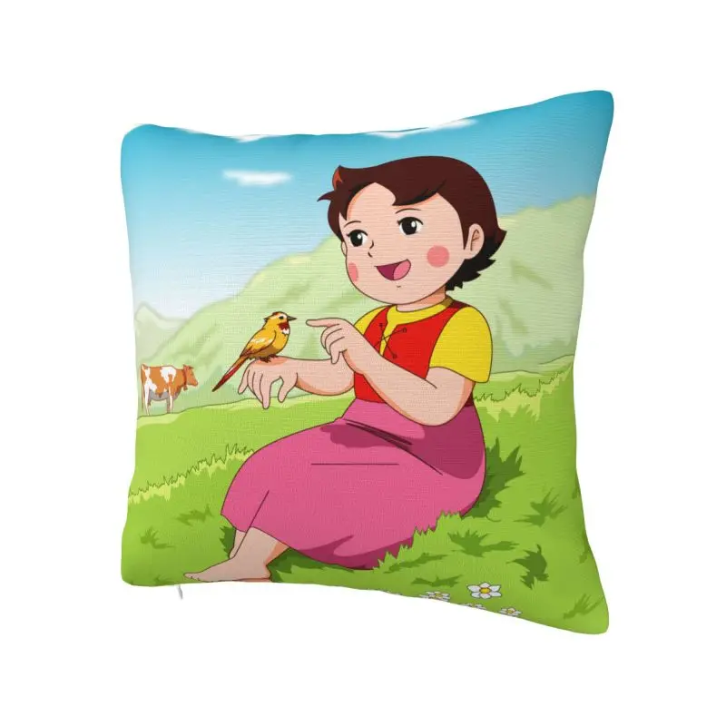 Heidi Tames A Bird Pillow Case Home Decor Nordic Cartoon Alps Mountain Girl Cushions for Sofa Square Pillowcase