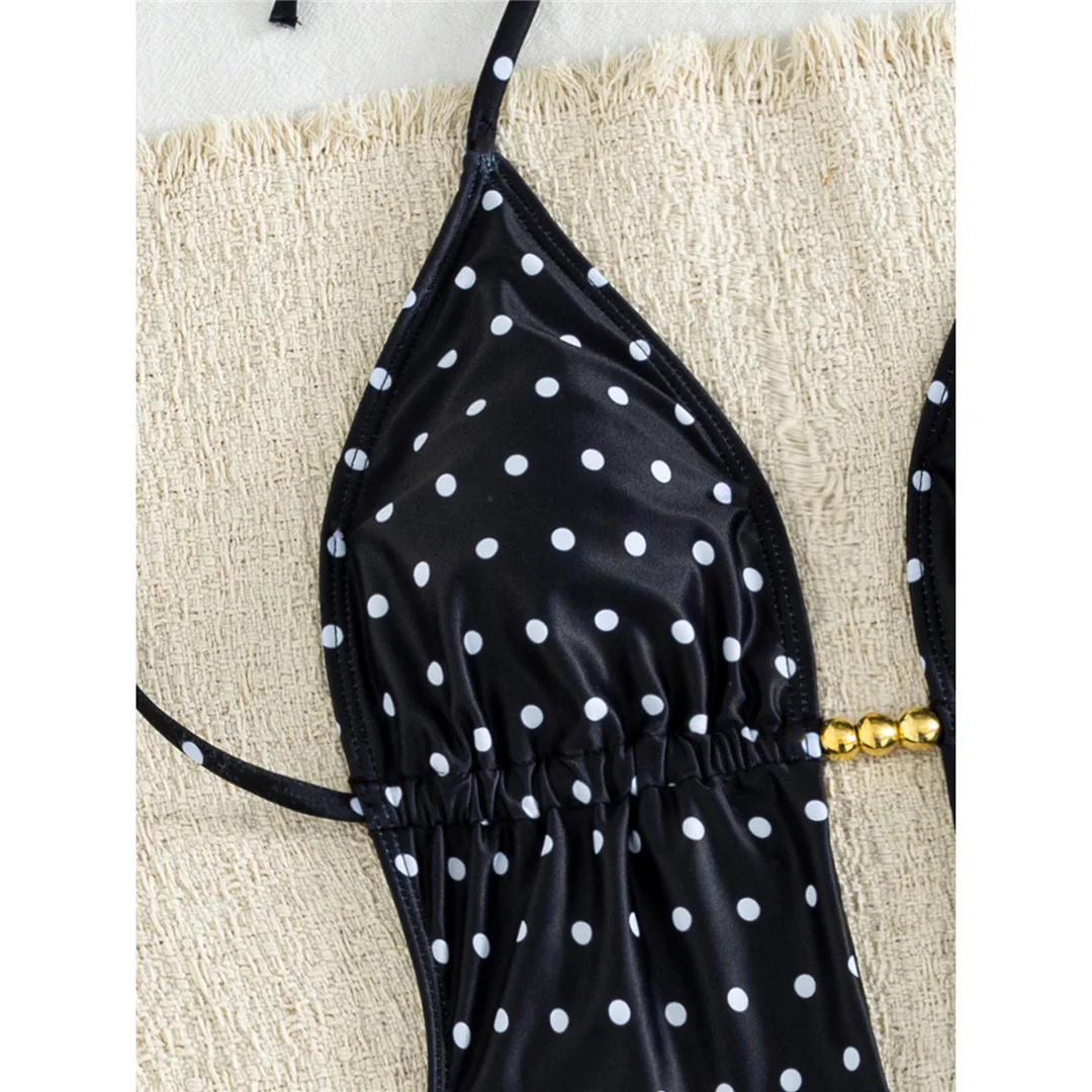 S - XL Polka Dot mit Rock, tiefer V-Ausschnitt, Damen-Badeanzug, einteiliger Badeanzug, Damen-Halterneck-Monokini, Badebekleidung, Badeanzug, Modell V8542. – Detail 9