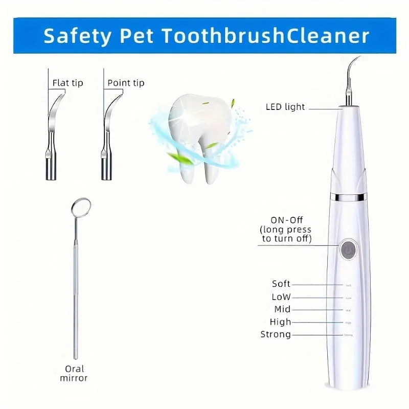 Pet Teeth Cleaner, Electric Teeth Cleaner, 5 Speeds IPX6 Waterproof, Ring LED Spotlight, Finger Toothbrush, Dog Teeth Care Set