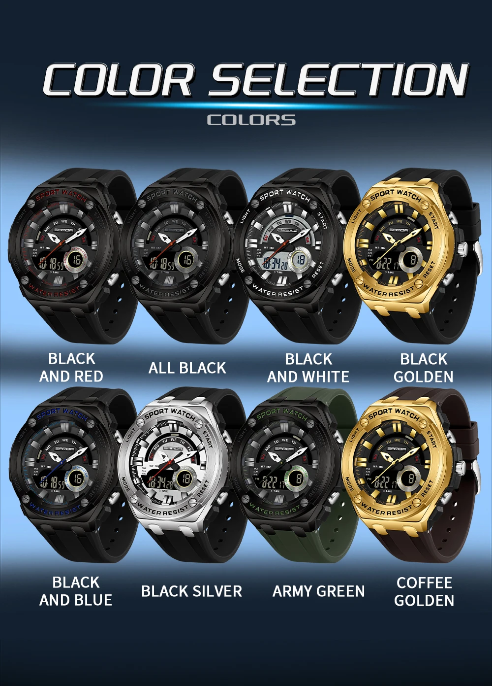 Sanda 3190นาฬิกาควอตซ์อิเล็กทรอนิกส์สำหรับผู้ชาย, ใหม่ขายดีนาฬิกากีฬาของนักเรียนนาฬิกาปลุกไฟกลางคืน