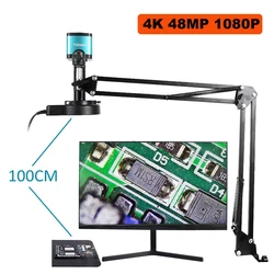 1-150X C Mount Lens Adjustable Monocular Digital Microscope 4K 48MP/13MP HDMI USB Industrial Video Camera Folding Bracket Repair
