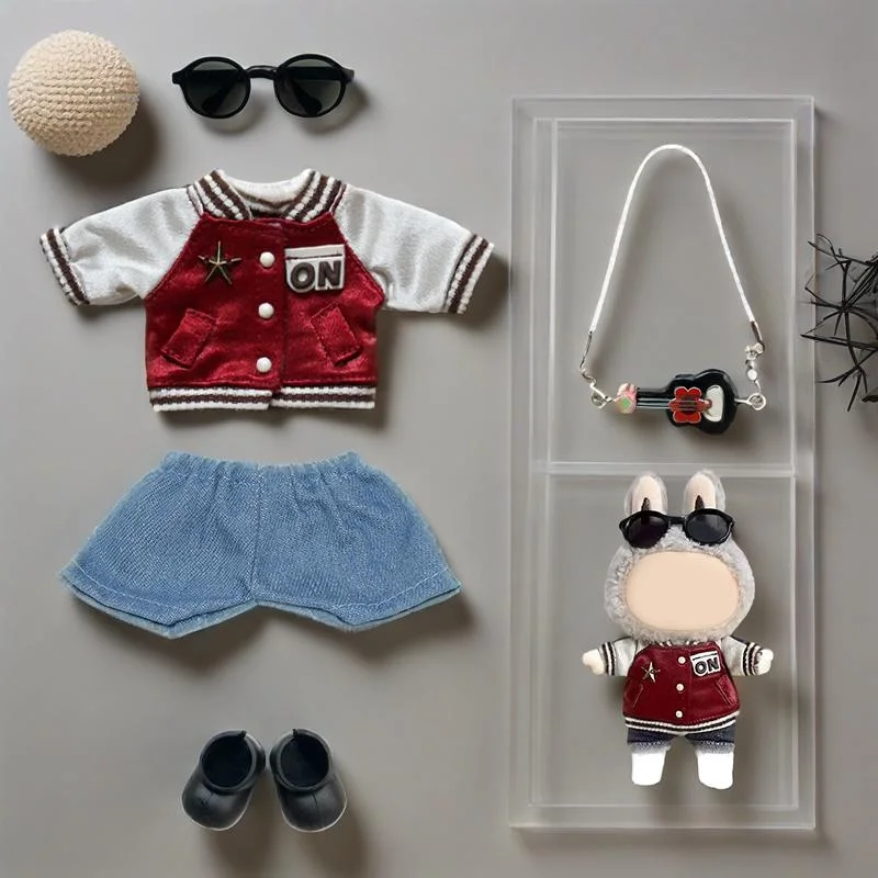 

Аксессуары для куклы Ropa Labubu 17 см, красная куртка, бейсбольная рубашка для 15/17 см Labubu V2 V1, плюшевая кукла, одежда, игрушка в подарок